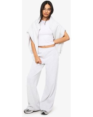 Boohoo Rib Straight Leg Trouser With Henley Button Detail - White