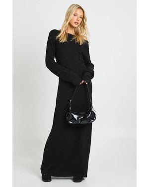 Boohoo Knitted Slash Neck Maxi Dress - Black