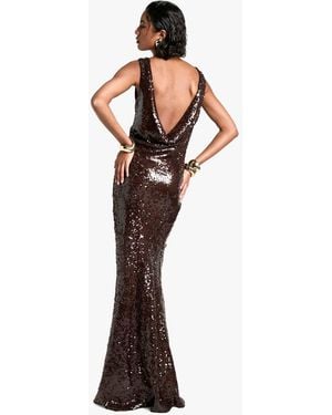 Boohoo Tall Extreme Cowl Back Sequin Maxi Dress - Brown
