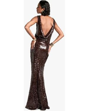 Boohoo Tall Extreme Cowl Back Sequin Maxi Dress - Brown