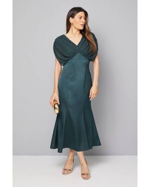 Wallis Satin Panel Skirt Midi Dress - Blue