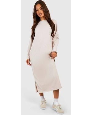 Boohoo Oversized Long Sleeve Midaxi T-Shirt Dress - Natural