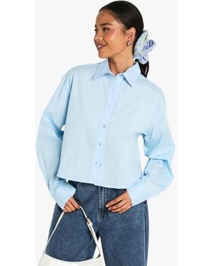 Boohoo Basics Cropped Shirt - Blue