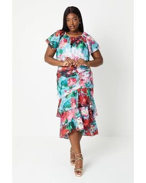 Coast Plus Floral Print Midi Pencil Dress - Red