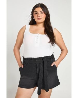 Boohoo Plus Paperbag Waist Denim Short - Black