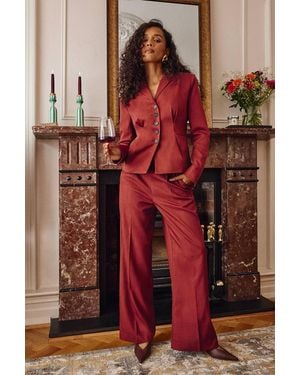 Wallis Pleat Detail Front Button Detail Trouser - Red