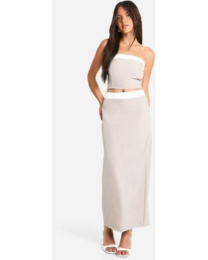 Boohoo Textured Linen Look Contrast Column Maxi Skirt - White