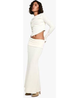 Boohoo Tall Brushed Rib Bardot And Maxi Skirt Co-Ord - White