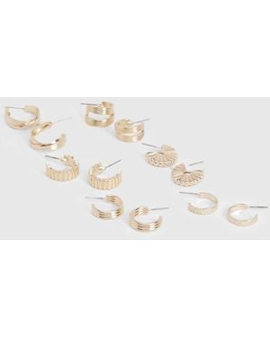 Boohoo Ribbed Hoop Earring 6 Pack - White