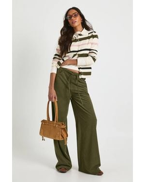 Boohoo Tall Cord Tie Waist Wide Leg Trouser - Green