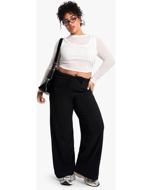 Boohoo Basics Plus Rib Drawstring Waist Wide Leg Trouser - Black
