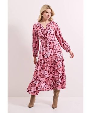 Dorothy Perkins Floral Wrap Front Tiered Skirt Midaxi Dress - Pink