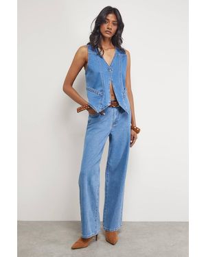 Warehouse Button Front Denim Waistcoat Co-Ord - Blue
