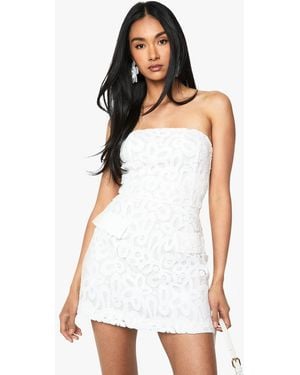 Boohoo Premium Lace Bandeau Mini Dress - White