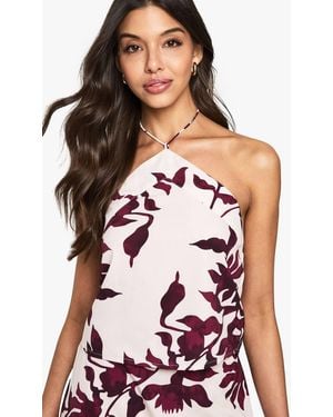 Boohoo Floral Basic Halterneck Woven Crop Top - Pink