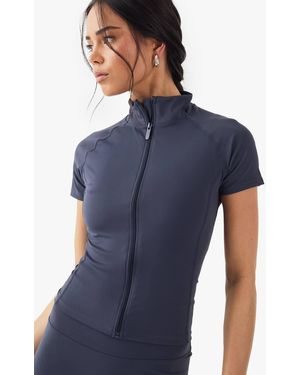 Boohoo Ultra Sculpt Zip Through Short Sleeve Top - Blue