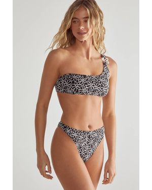 Nasty Gal Floral Textured One Shoulder Bikini Set - Black