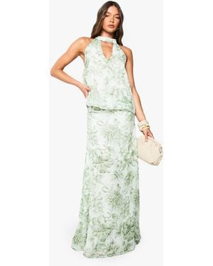 Boohoo Floral Chiffon Maxi Skirt - White