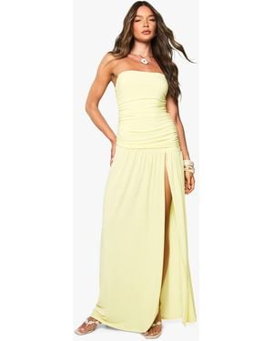Boohoo Slinky Ruched Bandeau Maxi Dress - Yellow