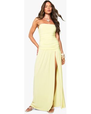 Boohoo Slinky Ruched Bandeau Maxi Dress - Yellow