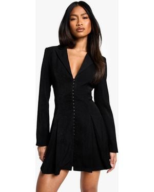 Boohoo Tailored Hook & Eye Detail Cinched Waist Blazer Dress - Black