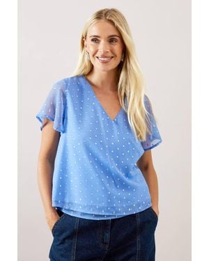 Wallis Petite Metallic Spot Wrap Blouse - Blue
