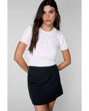 Nasty Gal Fleece Embellished Crop Knitted Top - White