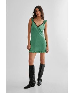 Nasty Gal Ruffle Lace Trim Frill Hem Mini Dress - Green