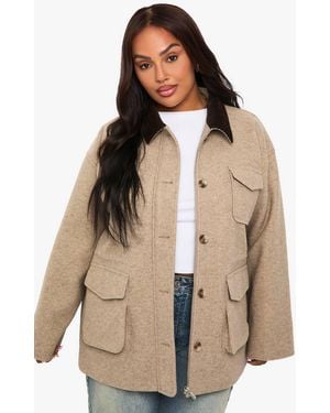 Boohoo Plus Wool Look Barn Jacket - Natural