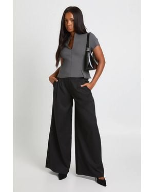 Boohoo Bengaline Plunge Front Cap Sleeve Top - Gray