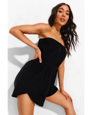 Boohoo Mono Corto Palabra De Honor De Felpa - Negro