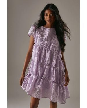 Warehouse Premium Jacquard Gathered Channel Smock Mini Dress - Purple