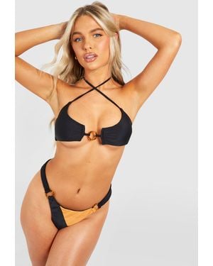 Boohoo O-Ring Colour Block Bikini Brief - Black