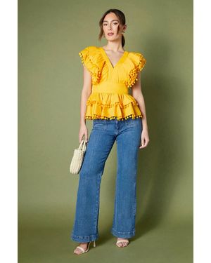 Coast Pom Pom Trim Top - Yellow