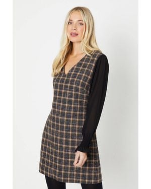 Oasis Petite Chiffon Sleeve Flannel Boucle Dress - Blue