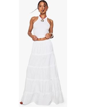 Boohoo Tiered Cotton Poplin Maxi Skirt - White