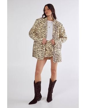 Nasty Gal Zebra Linen Print Oversized Blazer - Natural