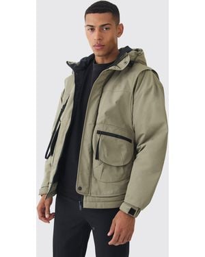 BoohooMAN Utility-Parka mit Kapuze in Khaki - Grau