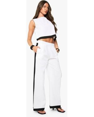 Boohoo Contrast Stripe Linen Pants - White