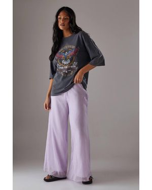 Warehouse Chiffon High Waisted Wide Leg Pants - Purple