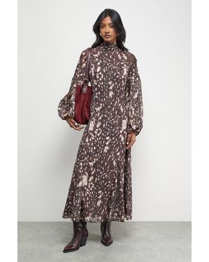 Oasis Paisley Burnout Spot High Neck Godet Midi Dress - Multicolor