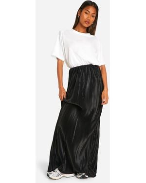 Boohoo Premium Satin Plisse Maxi Skirt - White