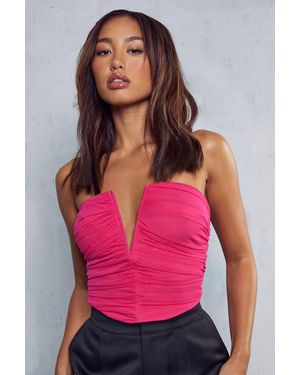 MissPap Premium Mesh V Bar Ruched Corset Top - Pink
