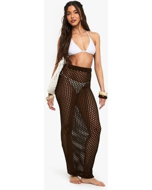 Boohoo Beach Crochet Knitted Maxi Skirt - Brown