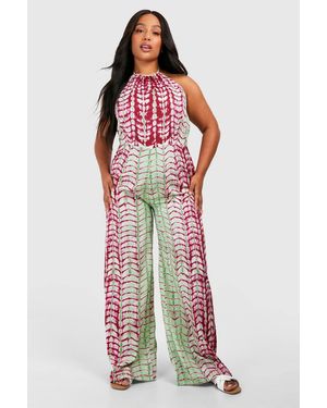 Boohoo Plus Tie Dye Halterneck Jumpsuit - Red