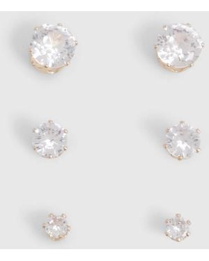 Boohoo 3 Pack Diamante Stud Earrings - Metallic