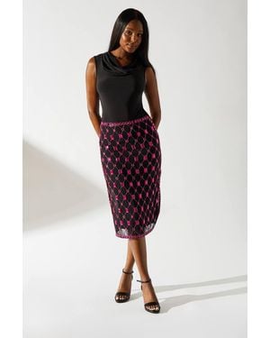 Coast Hand Stitched Jewel Pencil Skirt - Red