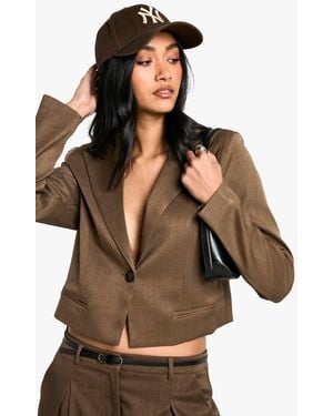 Boohoo Woven Tailored Boxy Crop Blazer - Brown