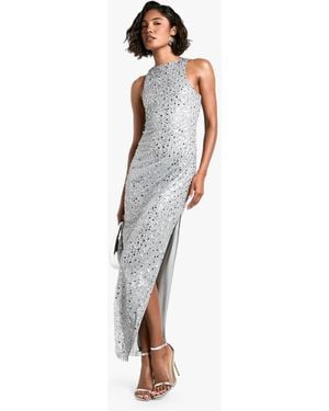 Boohoo Tall Racer Neck Beaded Sequin Maxi Dress - White