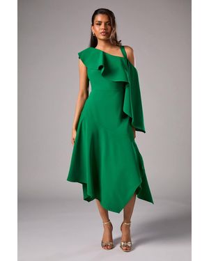 Coast Petite One Shoulder Ruffle Crepe Midi Wedding Guest Dress - Green